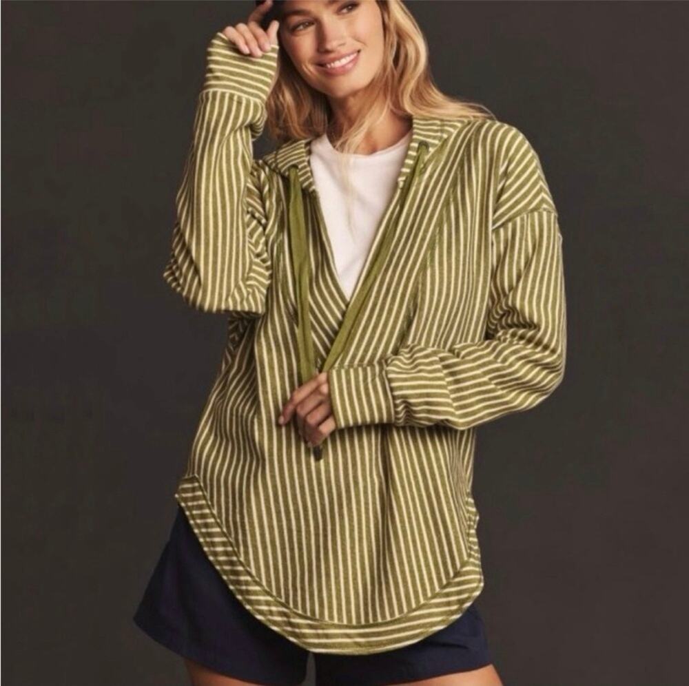 NWT Anthropologie Pilcro Wharfside Hooded Sweatshirt Pullover Green XXS